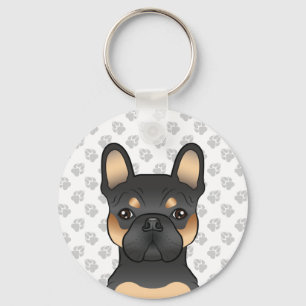 Porte-clés Bouledogue français noir et feu / Frenchie Chien m