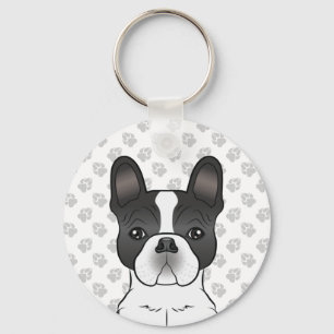 Porte-clés Bouledogue français piebalde noir / Chien et patte