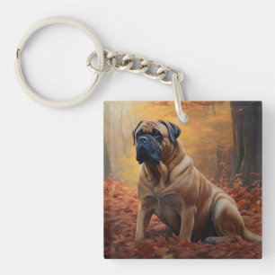 Porte-clés Bouledogue mastiff dans Automne Feuilles tombées I