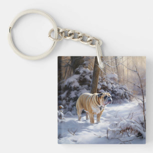 Porte-clés Bouledogue Noël Laissé Tomber La Neige Brossé