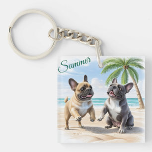 Porte-clés Bouledogues français plage Bouledogue français