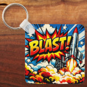 Porte-clés BOUM ! Explosion de fusée d'art pop rétro (Recto)