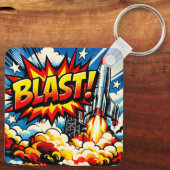 Porte-clés BOUM ! Explosion de fusée d'art pop rétro (Verso)
