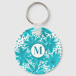 Porte-clés Bouquet d'aquarelle Monogram Turquoise Daisy
