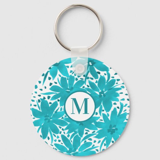 Porte-clés Bouquet d'aquarelle Monogram Turquoise Daisy (Recto)