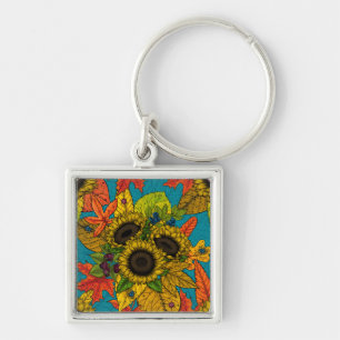 Porte-clés Bouquet d'automne en bleu