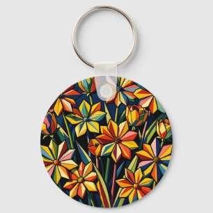 Porte-clés Bouquet de fleurs arc-en-ciel géométrique vibrant