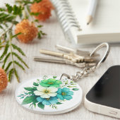 Porte-clés Bouquet de fleurs blanches bleues-57453 (Devant Droit)