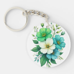 Porte-clés Bouquet de fleurs blanches bleues-57453