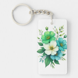 Porte-clés Bouquet de fleurs blanches bleues-57453