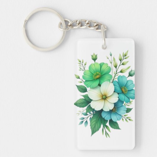 Porte-clés Bouquet de fleurs blanches bleues-57453 (Devant)