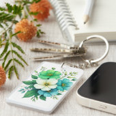 Porte-clés Bouquet de fleurs blanches bleues-57453 (Devant droit)
