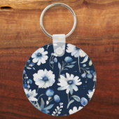 Porte-clés Bouquet de fleurs Elégante aquarelle Bleu (Verso)