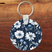 Porte-clés Bouquet de fleurs Elégante aquarelle Bleu (Recto)