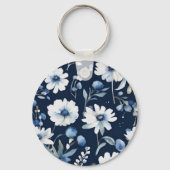 Porte-clés Bouquet de fleurs Elégante aquarelle Bleu (Verso)
