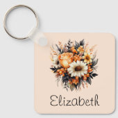 Porte-clés Bouquet de fleurs gris-jaune orange (Recto)