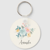 Porte-clés Bouquet de fleurs rose et bleu élégant (Recto)