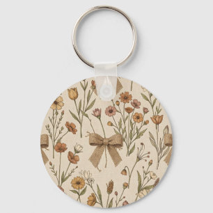 Porte-clés Bouquet de fleurs sauvages rustique avec noeuds en