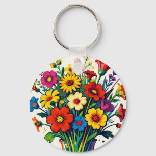 Porte-clés Bouquet de fleurs sauvages vibrant Art populaire