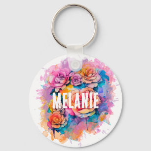 Porte-clés Bouquet de roses aquarelles modernes personnalisé