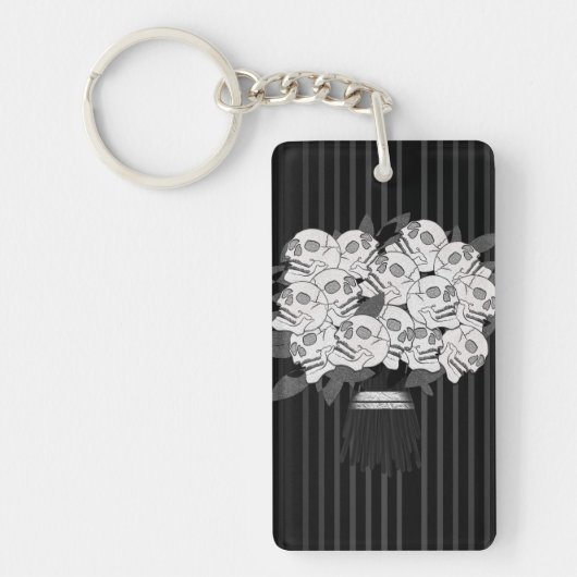 Porte-clés Bouquet de Roses de Crâne Noir & Blanc (Devant)