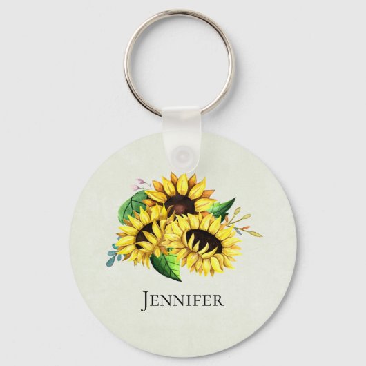 Porte-clés Bouquet de tournesol jaune en aquarelle (Recto)
