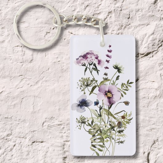Porte-clés Bouquet Fleur sauvage pourpre Aquarelle Florale