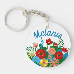 Porte-clés Bouquet floral coloré clair Personnalisé