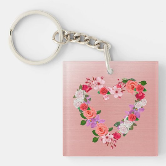 Porte-clés Bouquet Floral En Forme De Coeur D'Amour (Devant)