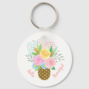 Porte-clés Bouquet Rose Ananas Bonjour Belle rose Jaune Rose