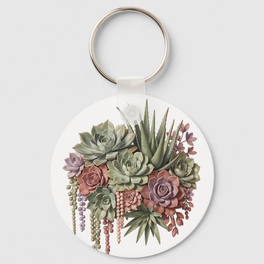 Porte-clés Bouquet Succulent Vert Rose (Recto)