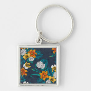 Porte-clés Bouquet tropical sur bleu