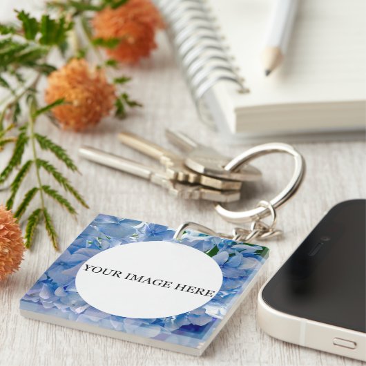 Porte-clés Bouquets d'hydrangées bleu violet (Devant Droit)