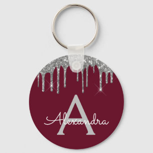 Porte-clés Bourgogne argenté pailleté glitter monogramme