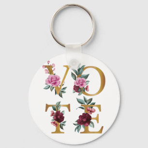 Porte-clés Bourgogne doré Floral Élégant Féminin Allez Voter