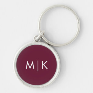Porte-clés Bourgogne et Blanc Monogramme Moderne
