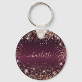 Porte-clés Bourgogne rose or paillettes nom script (Recto)
