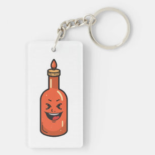 Porte-clés Bouteille de Sauce Piquante de Dessin Animé Mignon