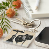 Porte-clés Bouteille de vin avec deux verres (Devant Droit)