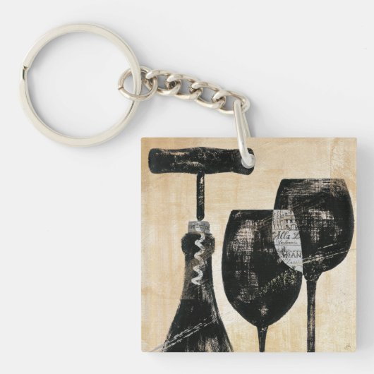 Porte-clés Bouteille de vin avec deux verres (Devant)