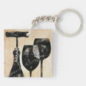 Porte-clés Bouteille de vin avec deux verres (Dos)