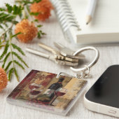 Porte-clés Bouteille de vin et verres de vin (Devant Droit)