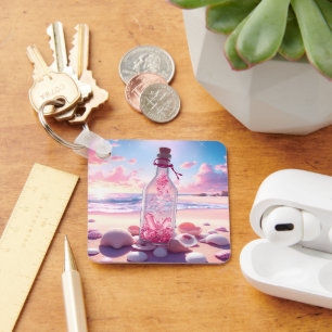 Porte-clés Bouteille flottante romantique transparente