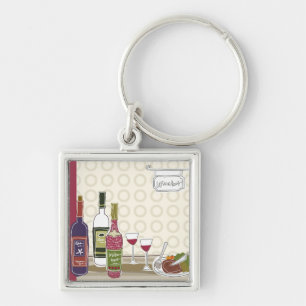 Porte-clés Bouteilles de vin avec des verres à vin sur la