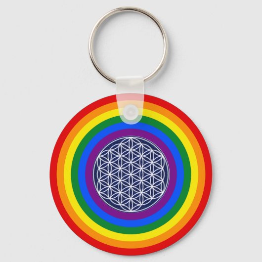 PORTE-CLÉS BOUTON À DRAPEAU PLANCHER + FLEURS DE VIE (Recto)