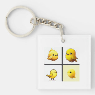 Porte-clés Bouton avec design petits oiseaux jaunes mignons