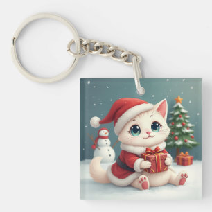 Porte-clés Bouton blanc de chat de Noël