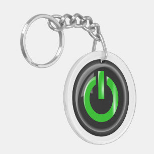 Porte-clés Bouton d'alimentation noir " Vert sur "