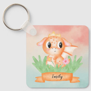 Porte-clés Bouton d'aquarelle Bébé mignon Dragon Bouton de to