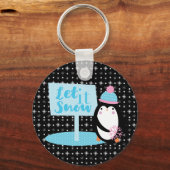 Porte-clés Bouton de pingouin noir blanc mou (Recto)